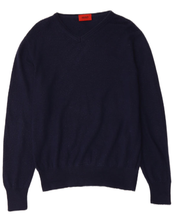 Hugo Boss Maglione da uomo con scollo a V XL in lana blu navy