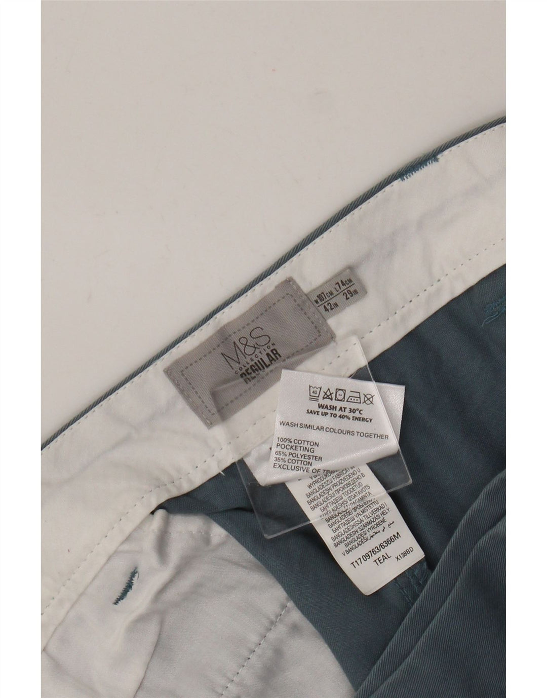 Pantaloni chino vestibilità regolare da uomo Marks & Spencer W42 L29 cotone blu