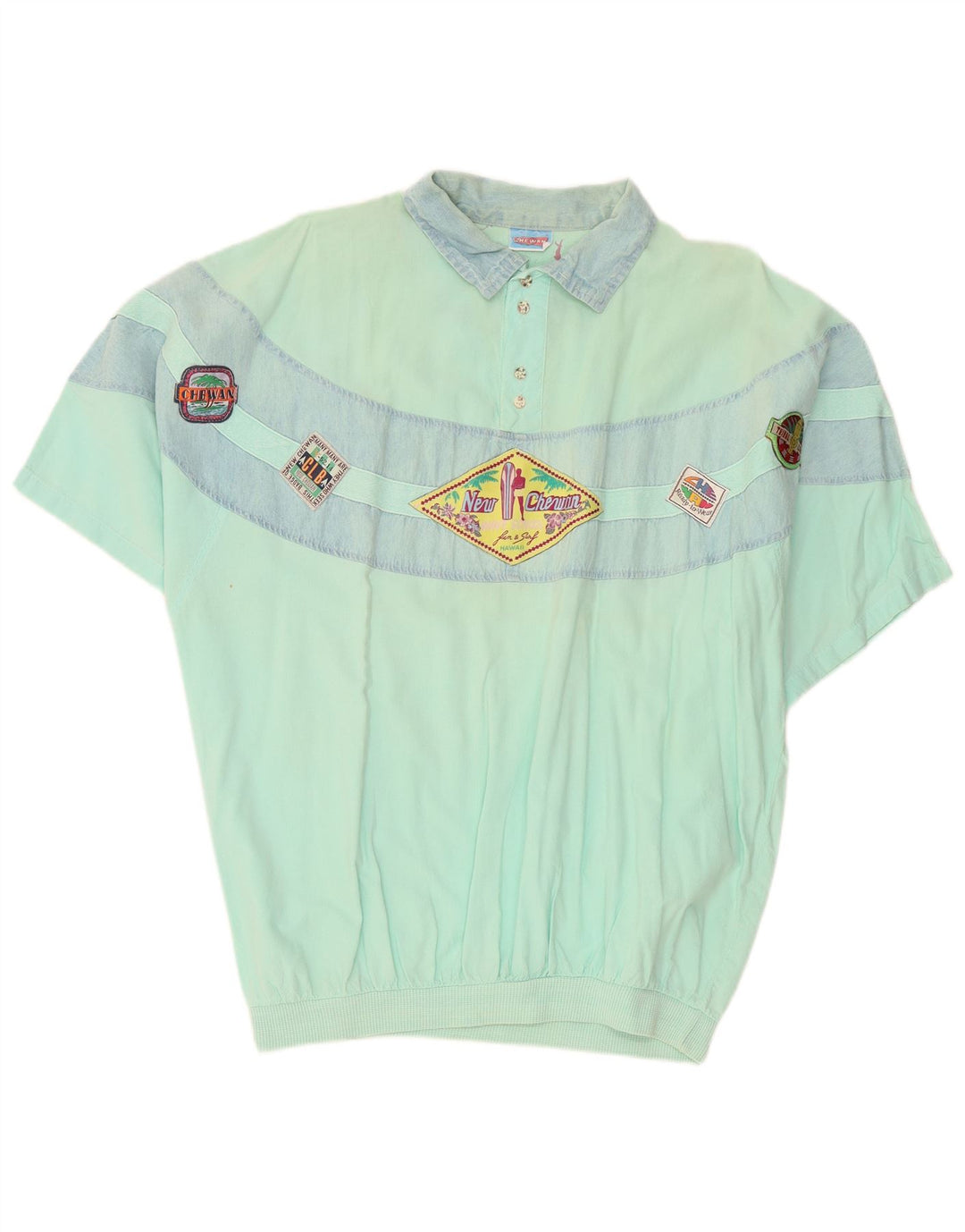 Camicia pullover grafica da uomo Chewan Taglia unica color block turchese