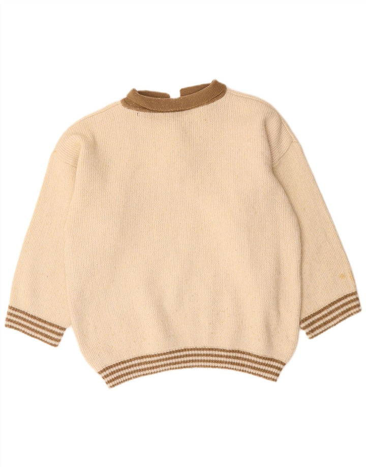 Maglione con collo a polo grafico da donna VINTAGE UK 16 grande bianco sporco