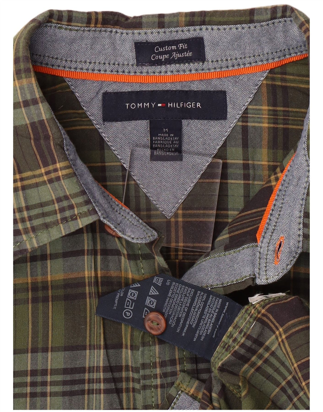 Tommy Hilfiger Camicia da uomo in flanella su misura in cotone a quadri verde medio