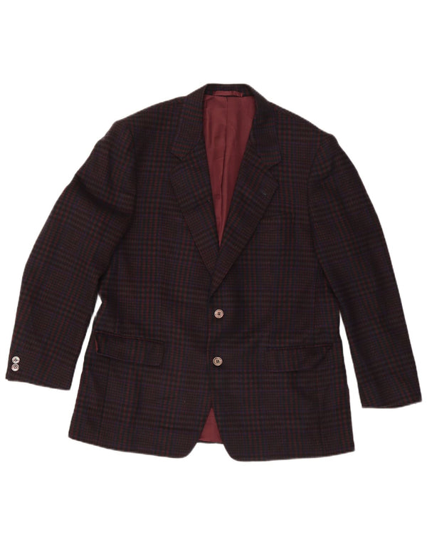Giacca blazer vintage da uomo a 2 bottoni UK 38 Lana a quadri marrone medio