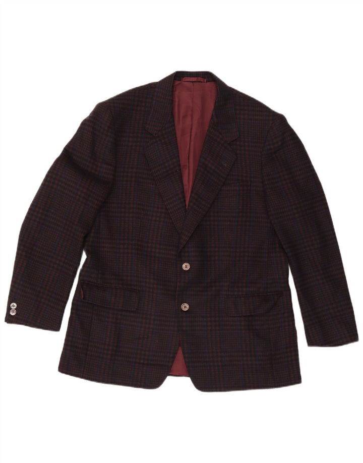 Giacca blazer vintage da uomo a 2 bottoni UK 38 Lana a quadri marrone medio