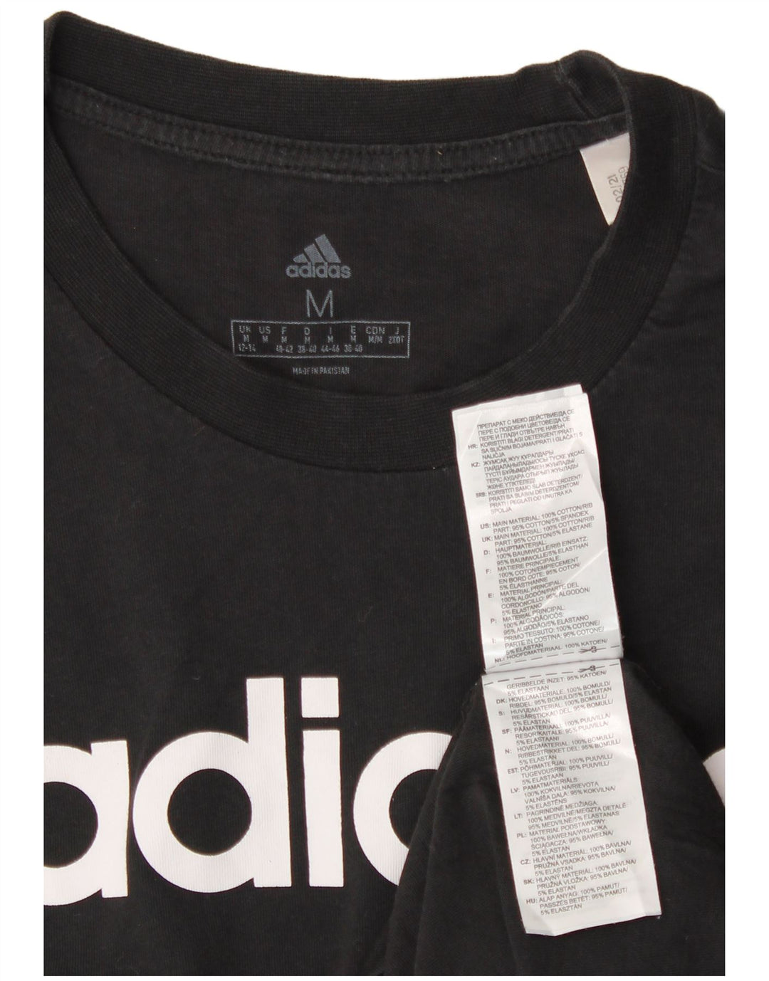 T-shirt grafica da donna ADIDAS Top UK 12/14 cotone nero medio
