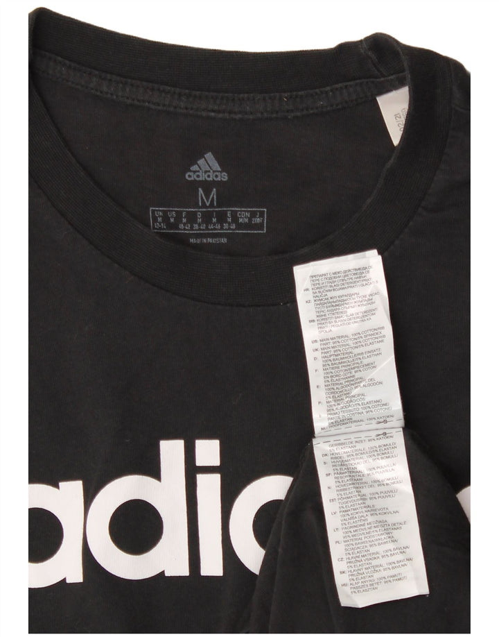 T-shirt grafica da donna ADIDAS Top UK 12/14 cotone nero medio