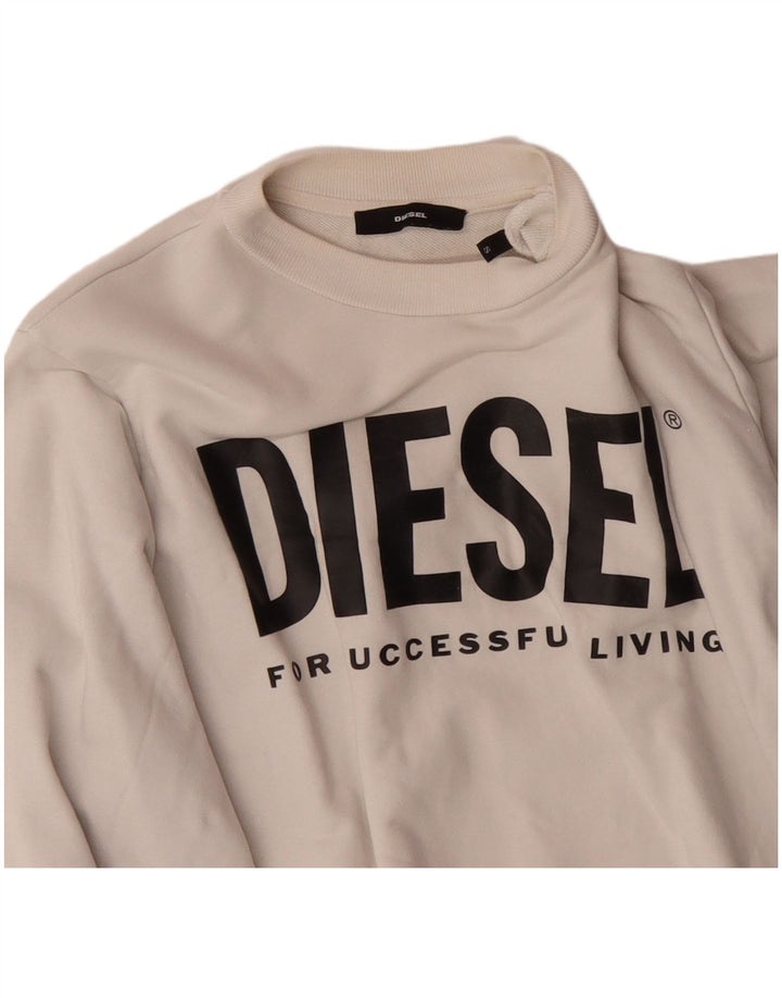 DIESEL Felpa con grafica da uomo Maglione piccolo in cotone bianco sporco