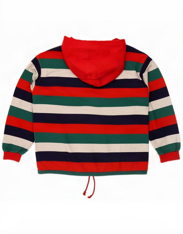 Maglione vintage da uomo con cappuccio, cotone a righe grandi multicolore