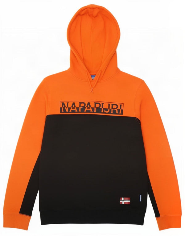 Napapijri Mens Graphic Hoodie Jumper Medium Orange Colourblock Cotton