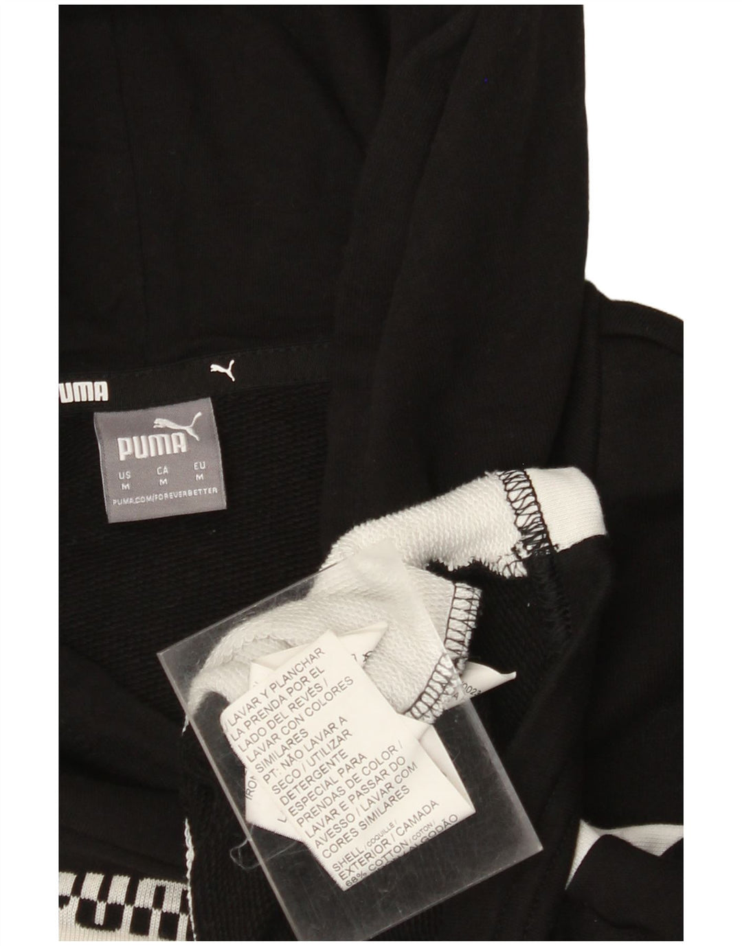 PUMA Maglia corta oversize con cappuccio da donna UK 14 Medium Black Colourblock