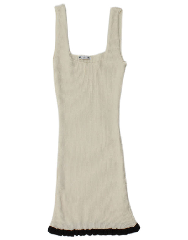 Abito maglione senza maniche da donna Zara UK 8 piccolo poliestere bianco