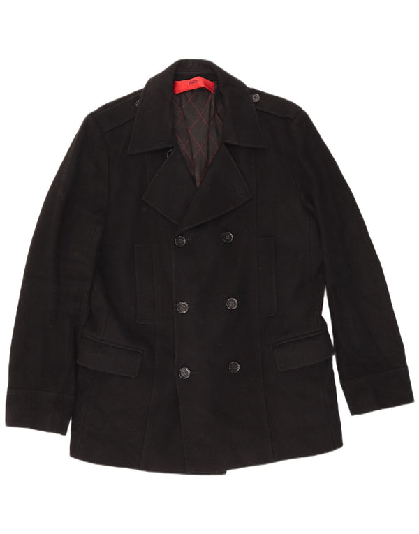 Cappotto da marinaio da uomo Hugo Boss UK 44 2XL Lana vergine nera