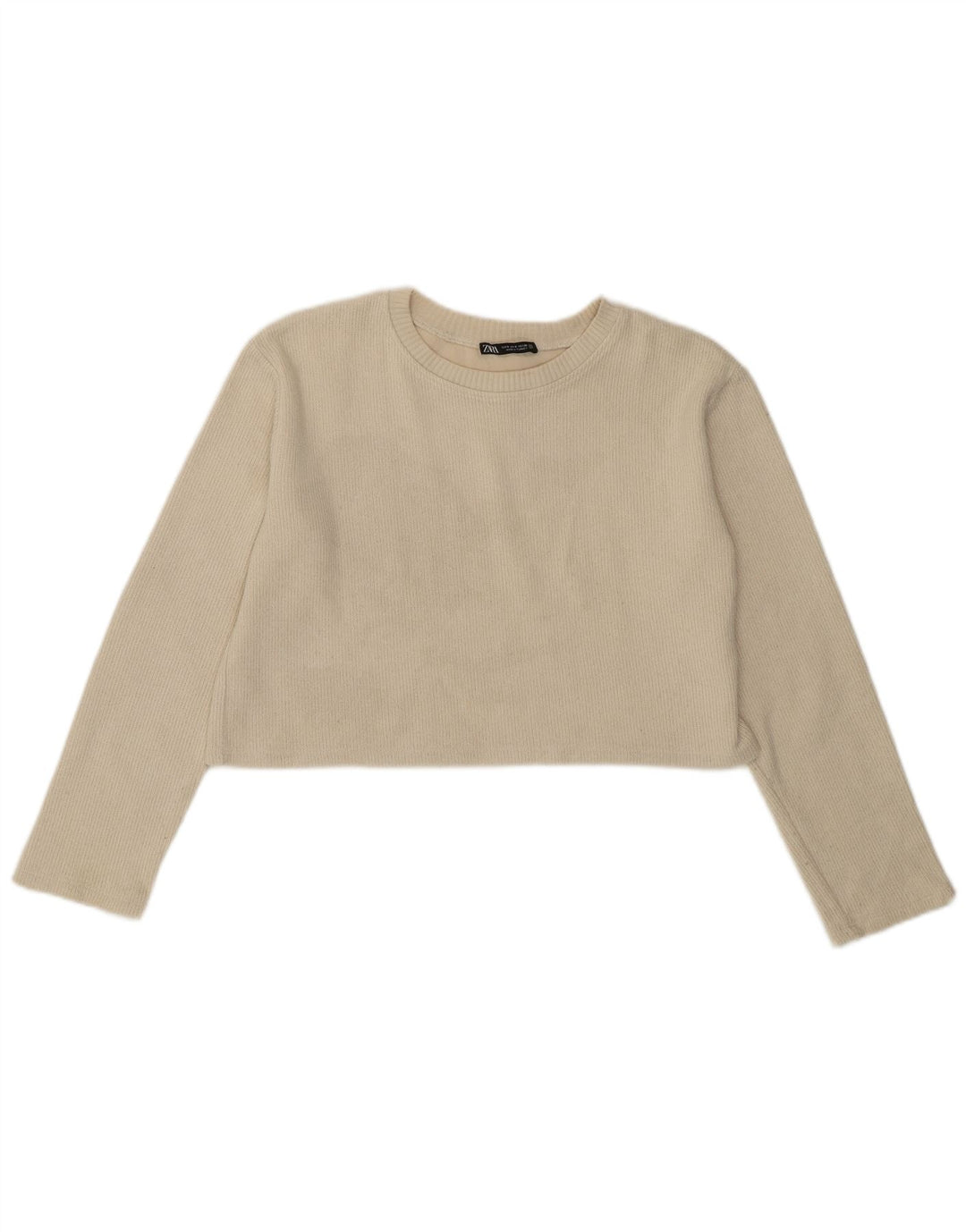 ZARA Womens Oversized Crop Crew Neck Jumper Sweater UK 10 Small White
