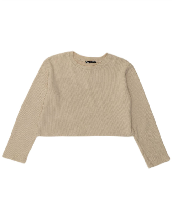 ZARA Womens Oversized Crop Crew Neck Jumper Sweater UK 10 Small White