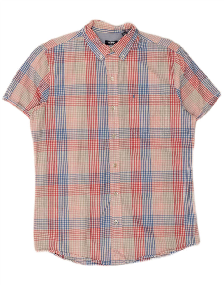 Camicia a maniche corte da uomo Izod in cotone a quadri multicolore medio