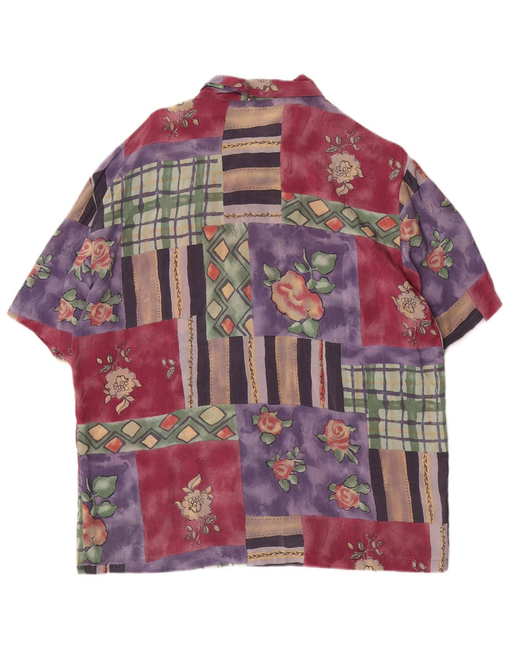 Camicetta camicia a maniche corte da donna vintage UK 14 media multicolore