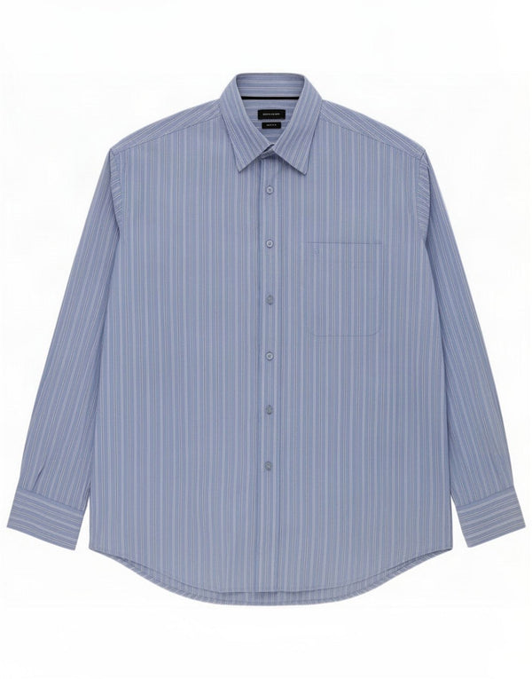 Camicia da uomo Pierre Cardin taglia 41 16 grande cotone gessato blu