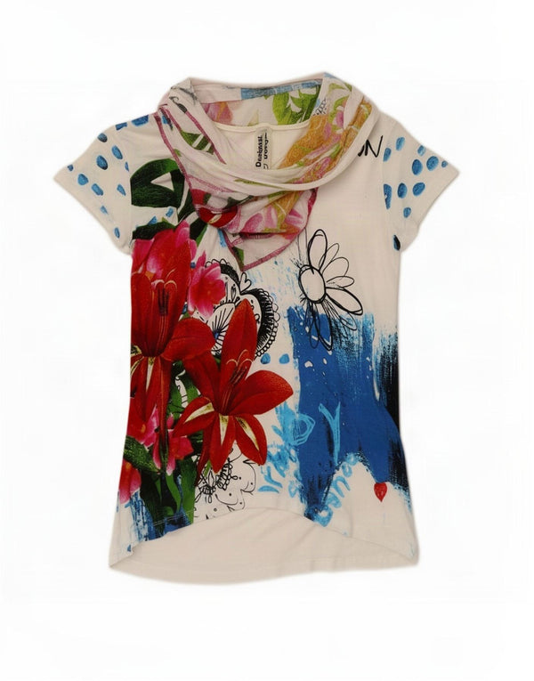 Desigual T-shirt grafica da donna Top UK 14 Large bianca in viscosa