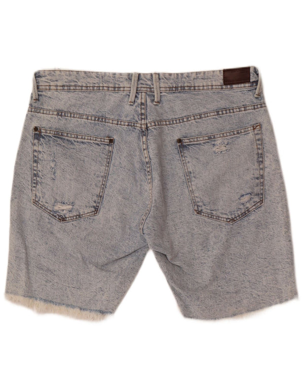 Pantaloncini in denim invecchiato da uomo Zara EU 46 XL W36 L cotone blu