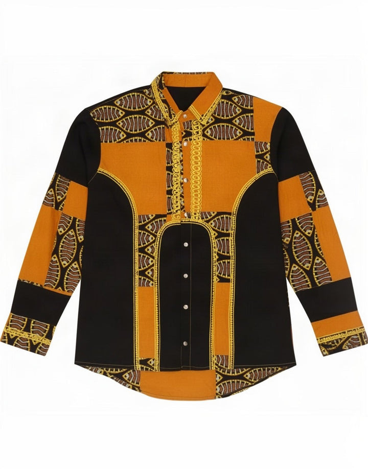 Camicia vintage da uomo patchwork giallo medio