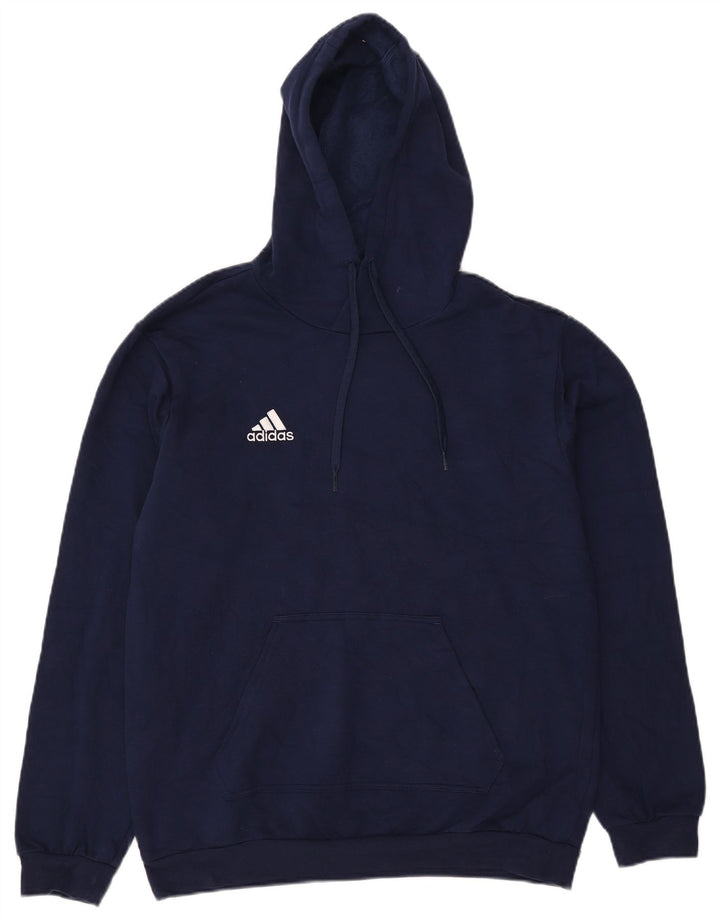 Felpa con cappuccio da uomo Adidas media in cotone blu navy
