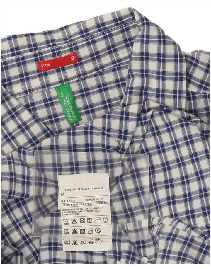 Camicia slim da uomo Benetton in cotone a quadri blu medio