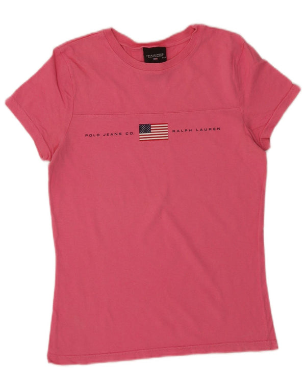 Polo Ralph Lauren T-shirt grafica da donna Top UK 10 Small in cotone rosa