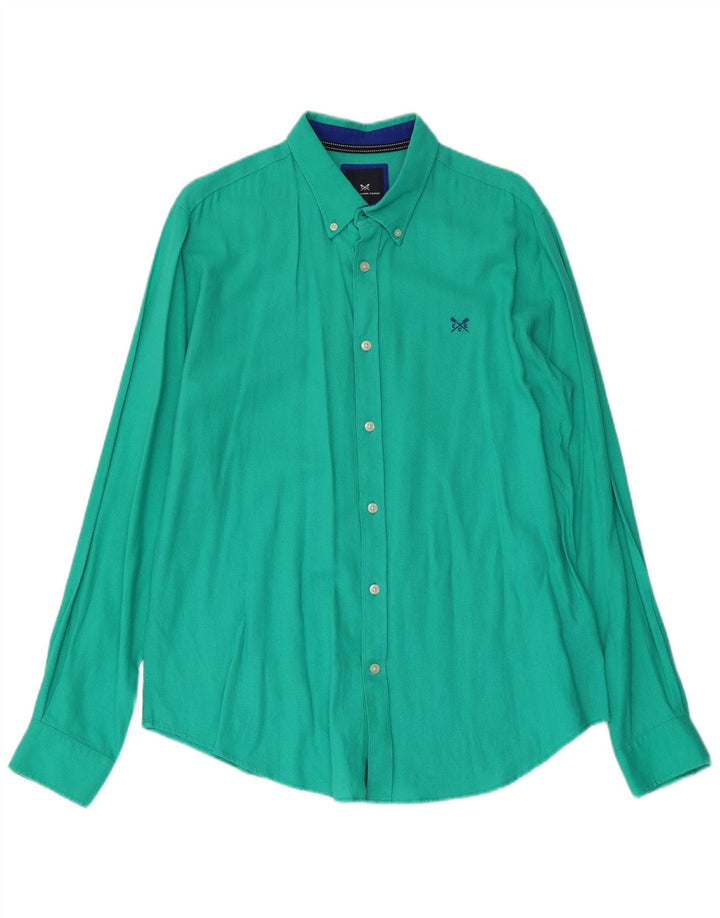 CREW CLOTHING Mens Shirt Large Green Linen
