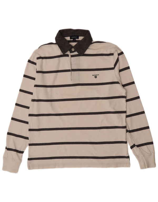 Polo da rugby da uomo a maniche lunghe Gant in cotone a righe bianche medie