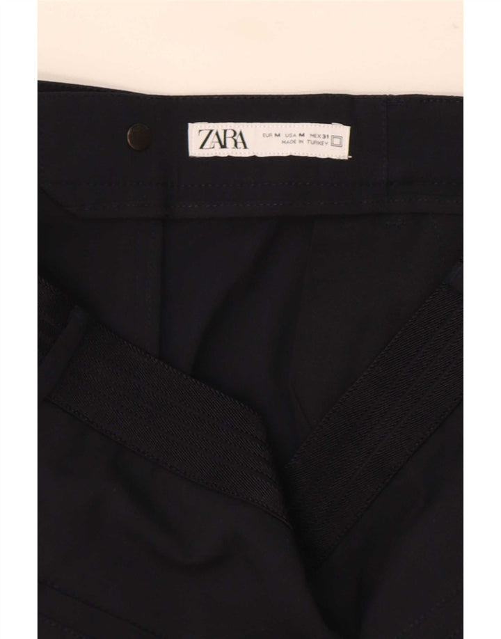 Pantaloni da abito dritti da donna Zara medi W30 L30 poliestere blu navy