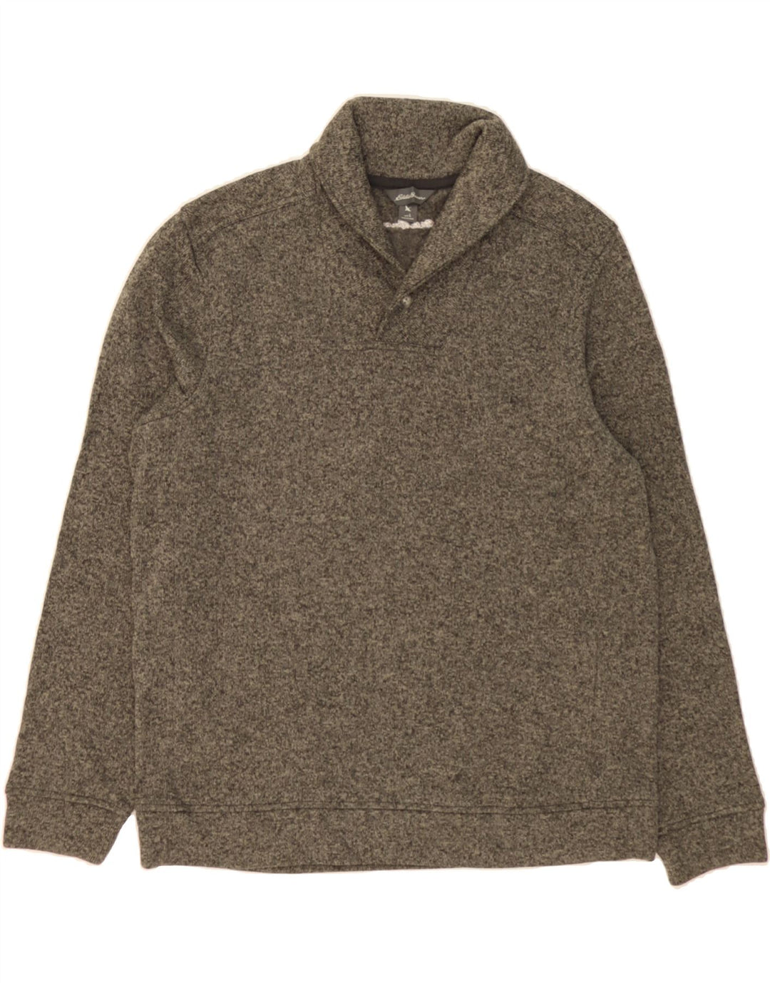 EDDIE BAUER Mens Shawl Neck Sweatshirt Jumper Large Grey Flecked Polyester Vintage Eddie Bauer and Second-Hand Eddie Bauer from Messina Hembry 