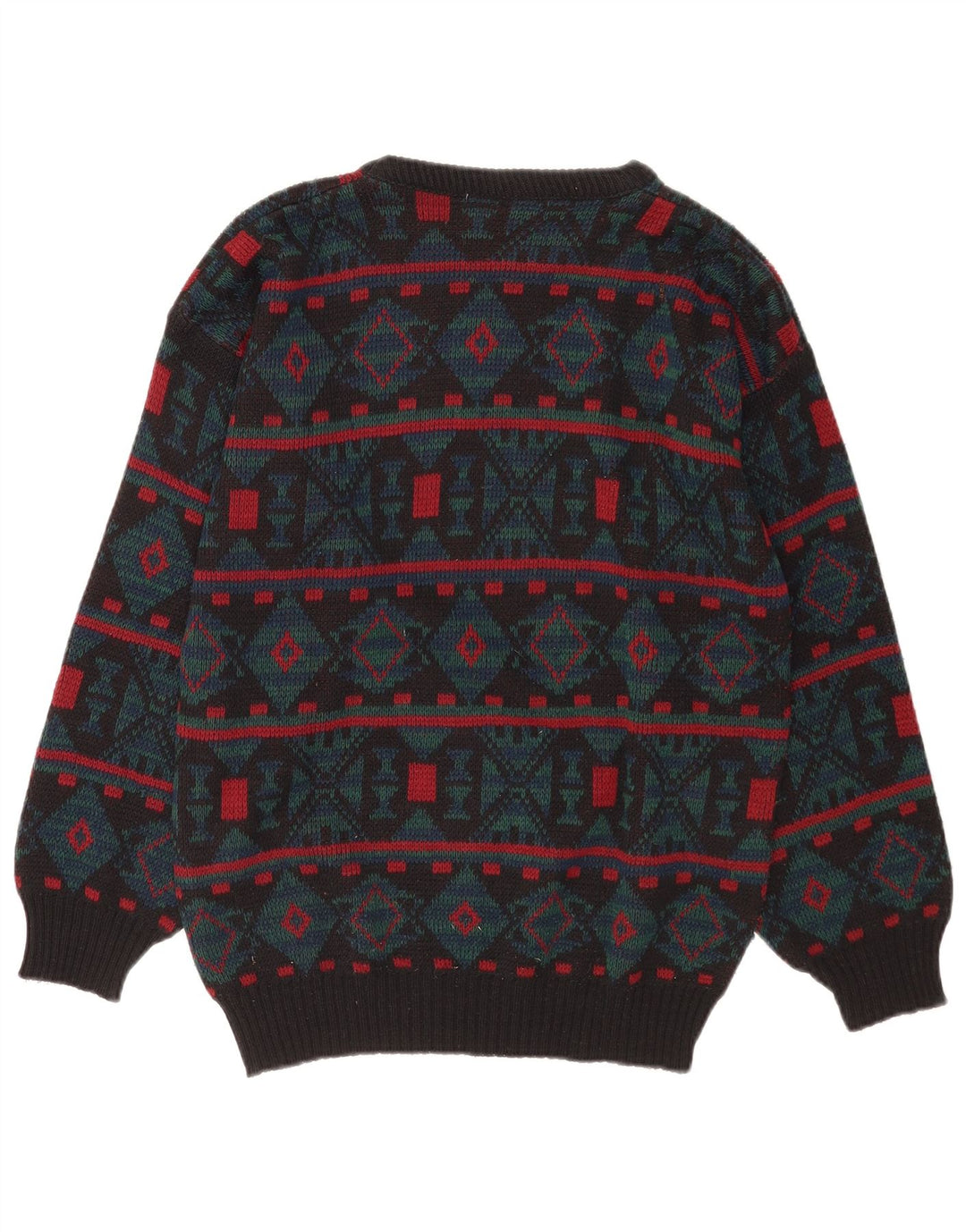 Maglione maglione girocollo da uomo vintage grigio medio geometrico