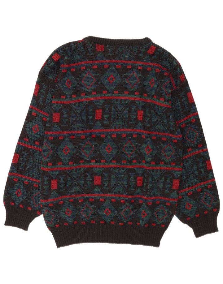 Maglione maglione girocollo da uomo vintage grigio medio geometrico