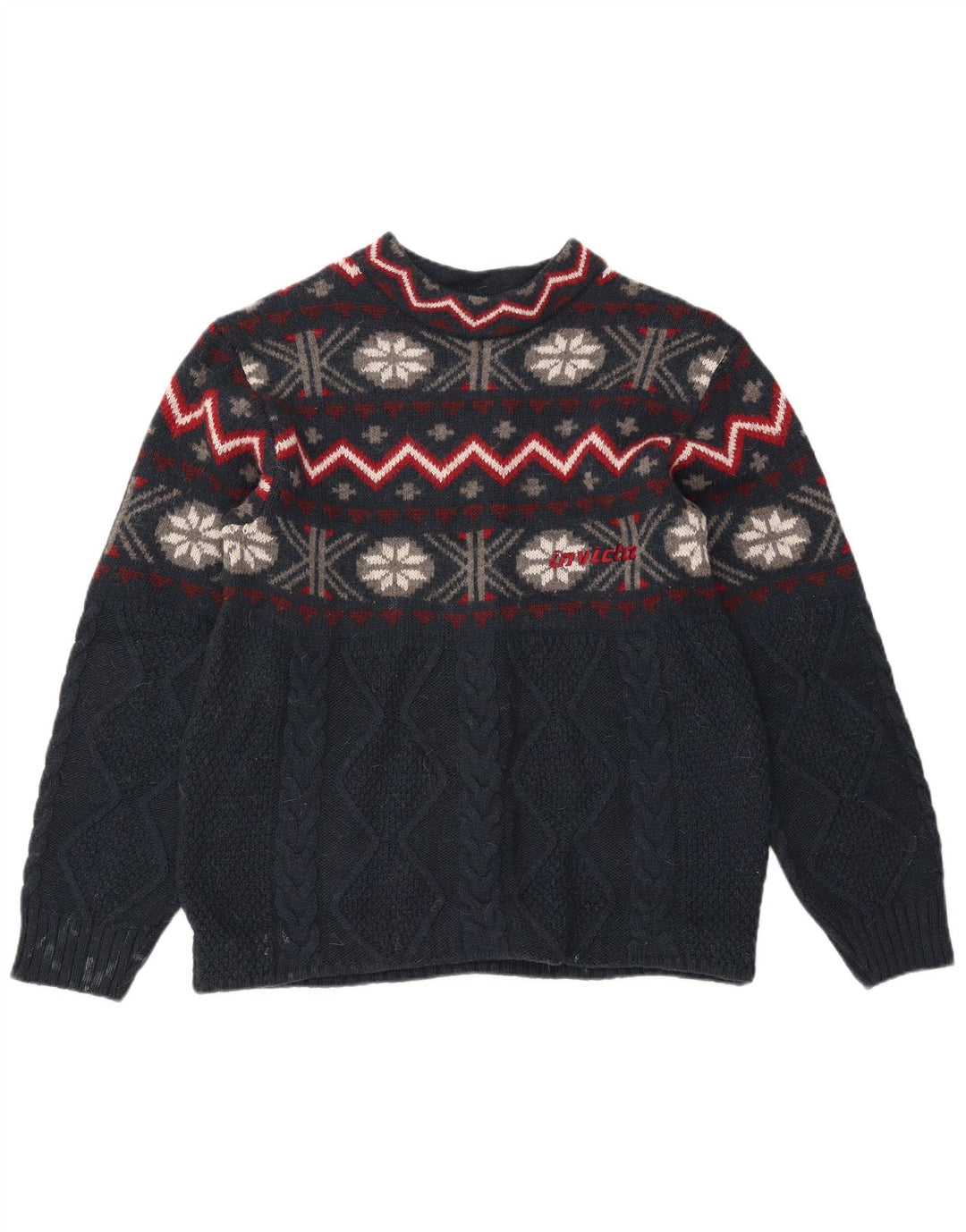 Maglione maglione girocollo da uomo Invicta blu navy medio Fair Isle