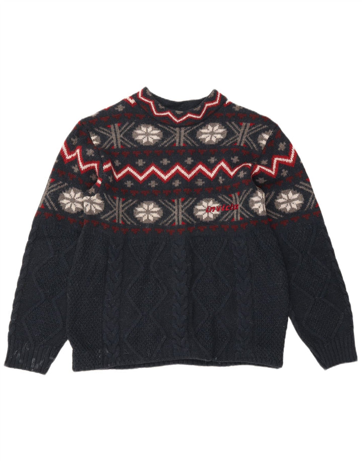 Maglione maglione girocollo da uomo Invicta blu navy medio Fair Isle