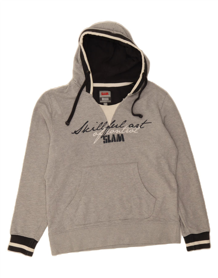 SLAM Mens Graphic Hoodie Jumper Medium Grey Cotton Vintage Slam and Second-Hand Slam from Messina Hembry 