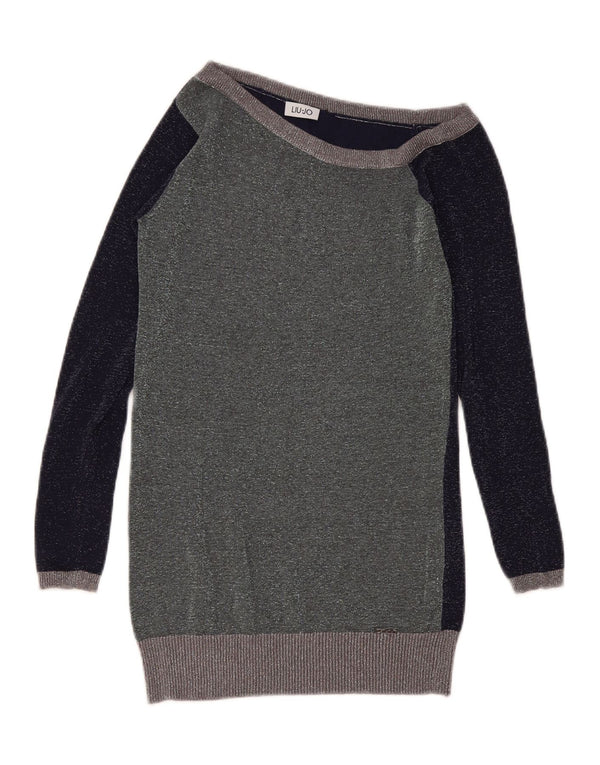 LIU JO Womens Boat Neck Jumper Sweater UK 10 Small Navy Blue Colourblock