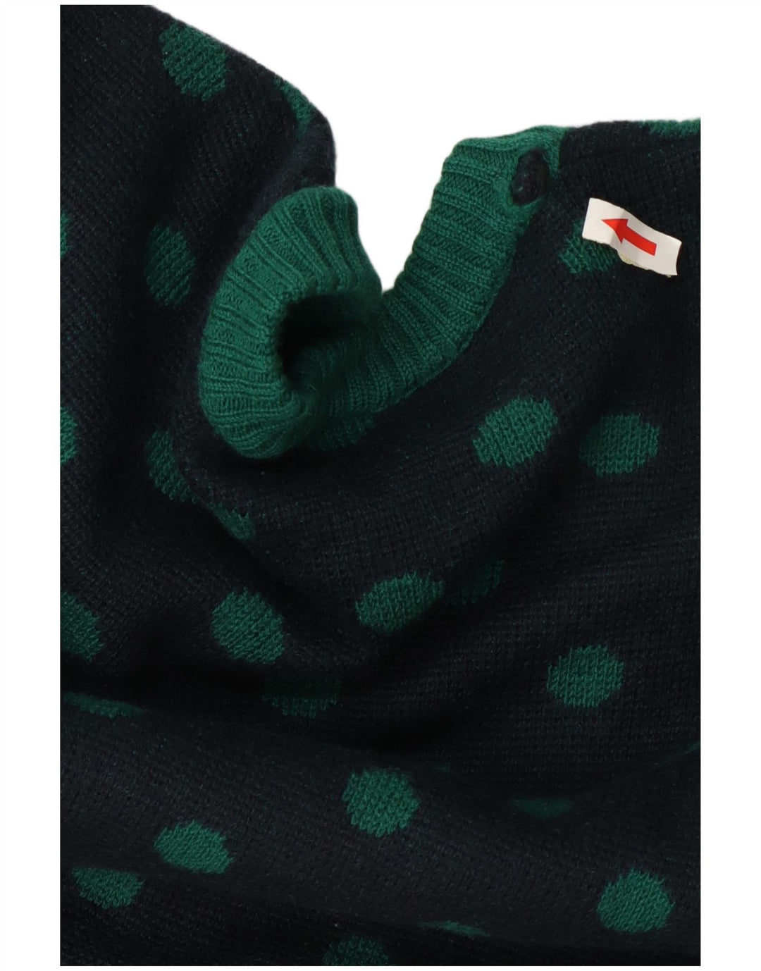 Maglione cardigan da donna vintage UK 14 lana media a pois blu navy