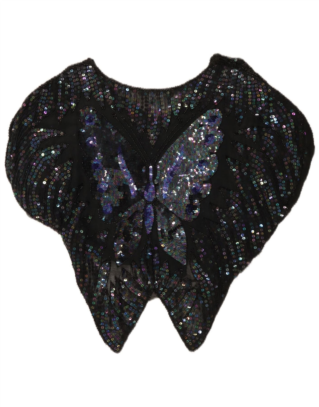 Camicetta vintage da donna con paillettes trasparenti Top UK 14 grande farfalla nera