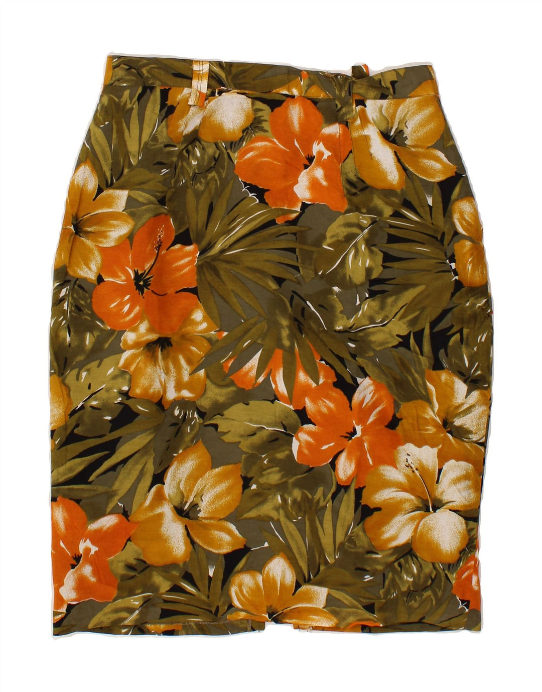 VINTAGE Womens Pencil Skirt W28 Medium  Khaki Floral Viscose Vintage Vintage and Second-Hand Vintage from Messina Hembry 