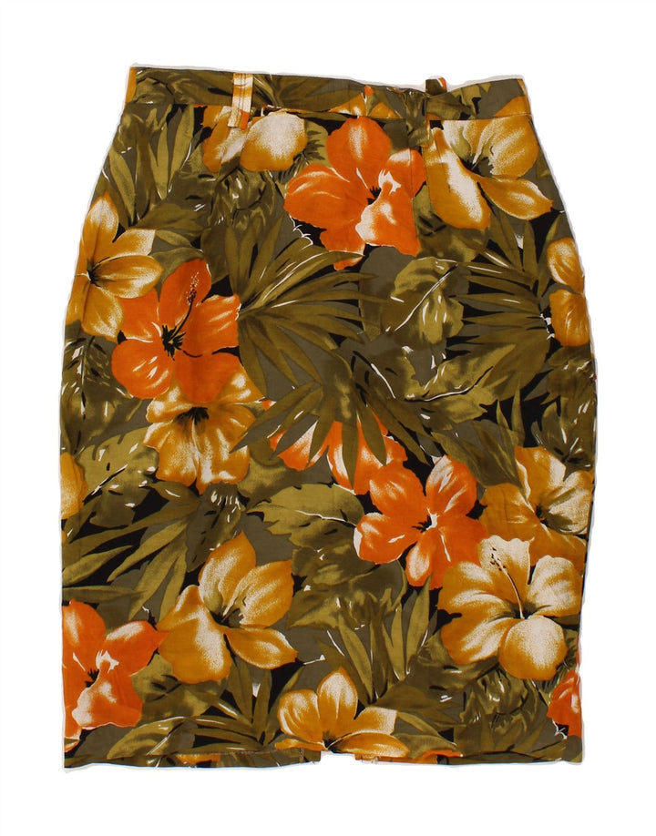 VINTAGE Womens Pencil Skirt W28 Medium  Khaki Floral Viscose Vintage Vintage and Second-Hand Vintage from Messina Hembry 