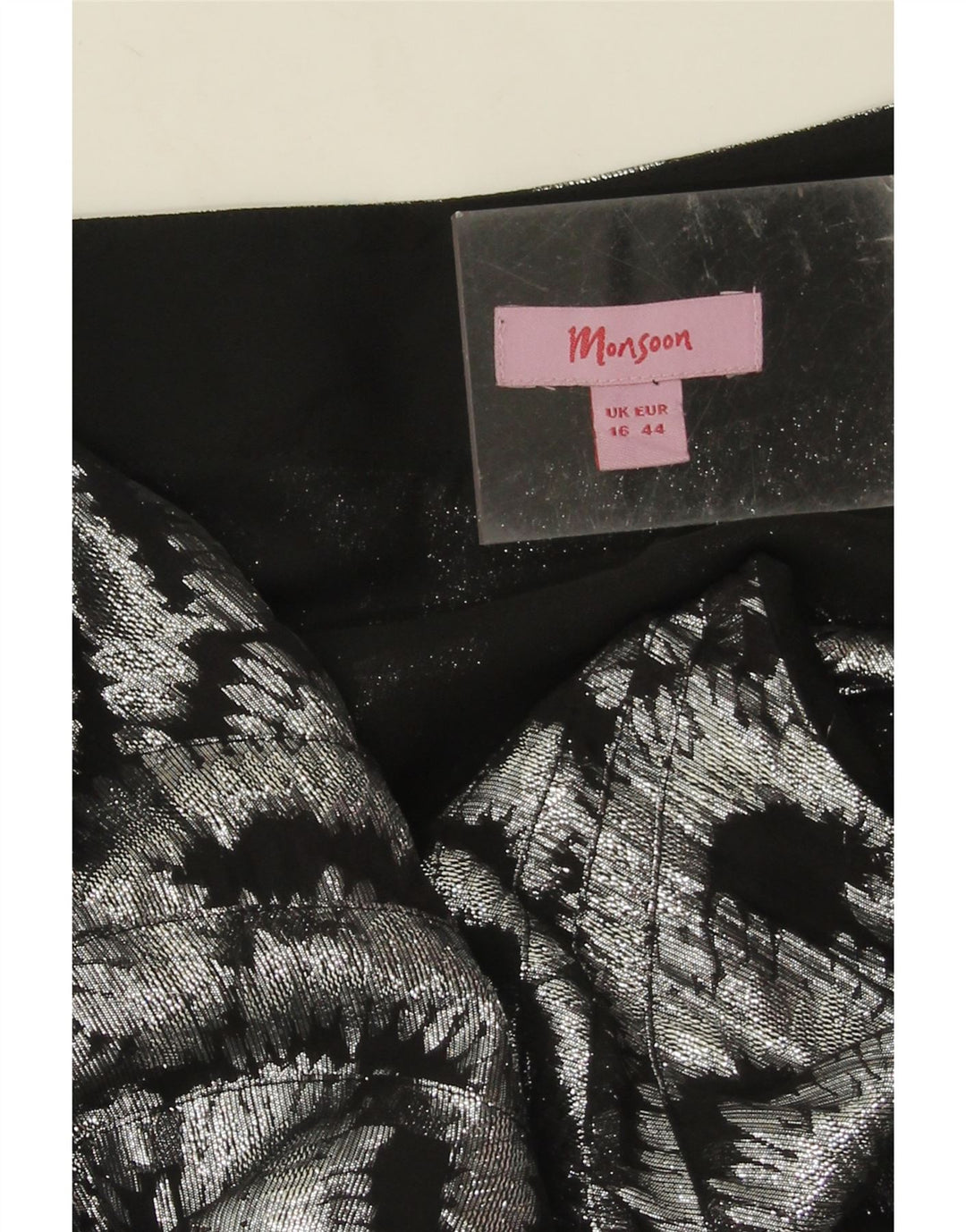 Monsoon Abito da donna maxi monospalla con motivo astratto UK 16 Large Argento