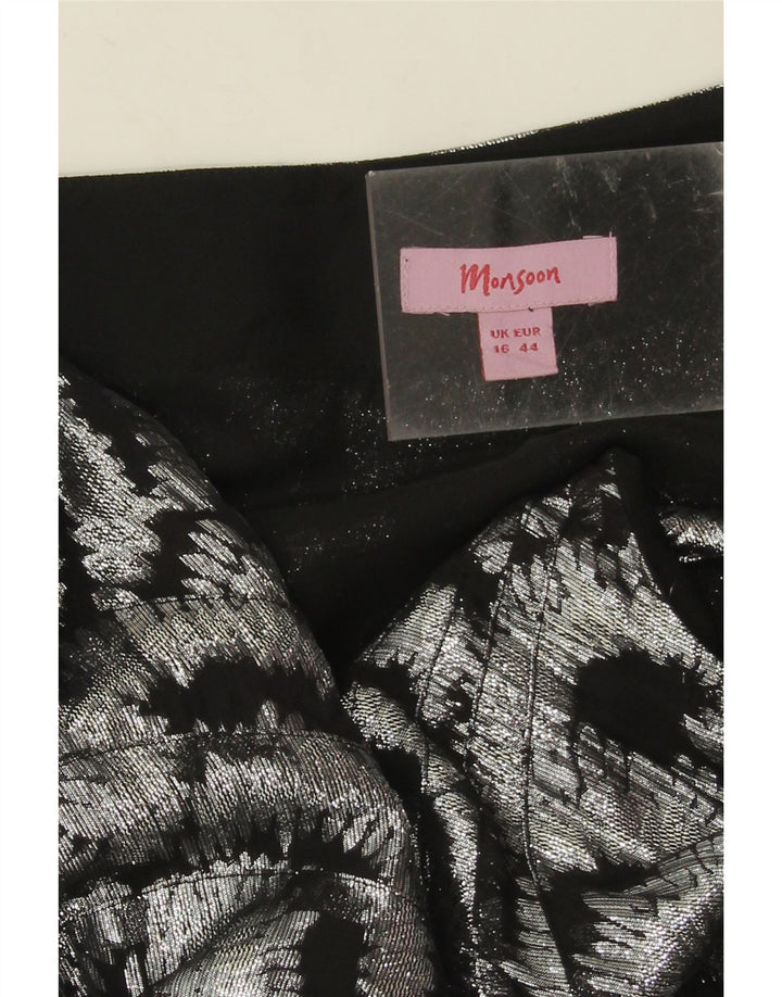 Monsoon Abito da donna maxi monospalla con motivo astratto UK 16 Large Argento