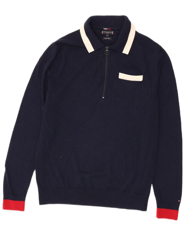 Tommy Hilfiger Uomo Polo Collo Maglione Maglione XL Blu Navy Lana
