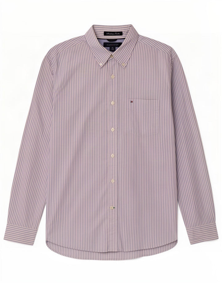 Camicia da uomo Tommy Hilfiger in cotone gessato blu medio
