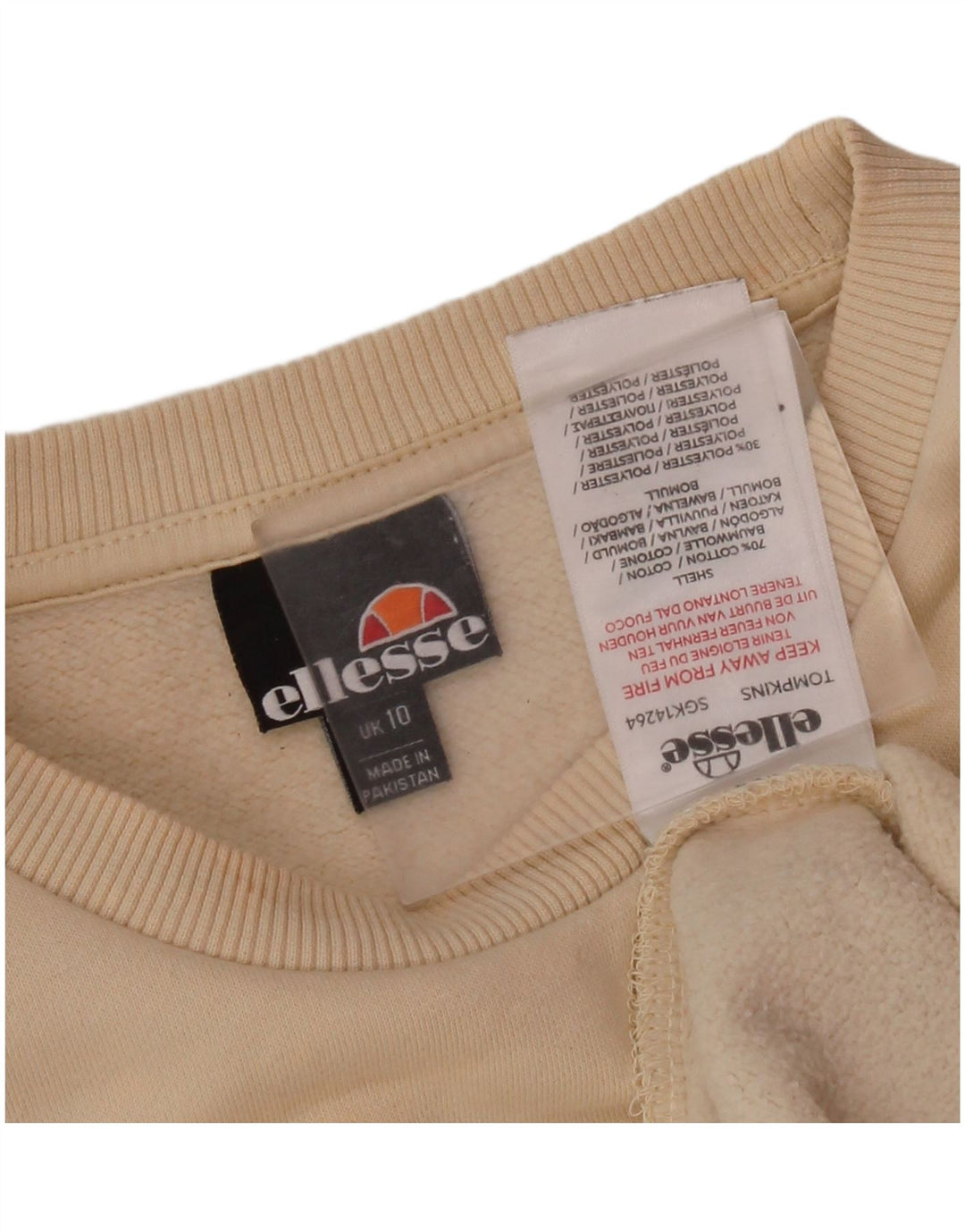 ELLESSE Felpa oversize con grafica da donna UK 10 Small Beige