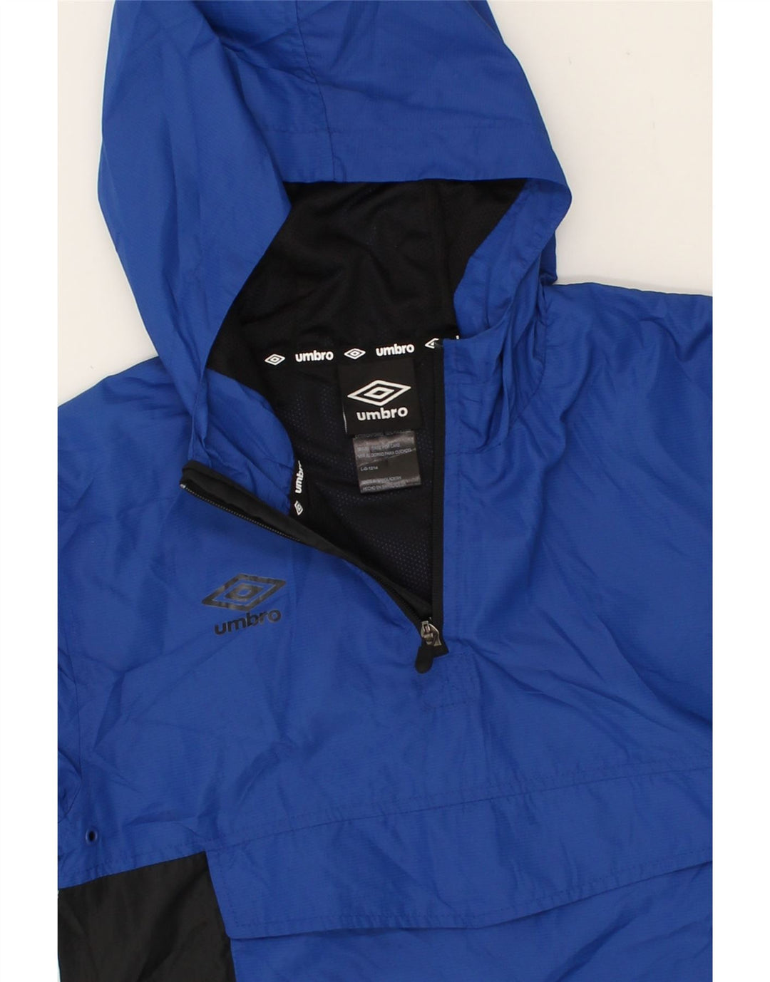 UMBRO Boys Graphic Hooded Anorak Jacket 12-13 Years Blue Colourblock Vintage Umbro and Second-Hand Umbro from Messina Hembry 
