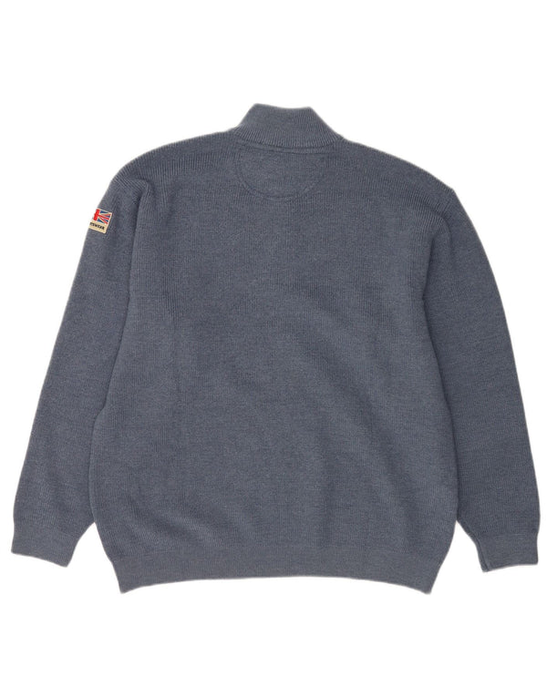 AMERIGO VESPUCCI Maglione da uomo con zip e collo XL in lana vergine blu