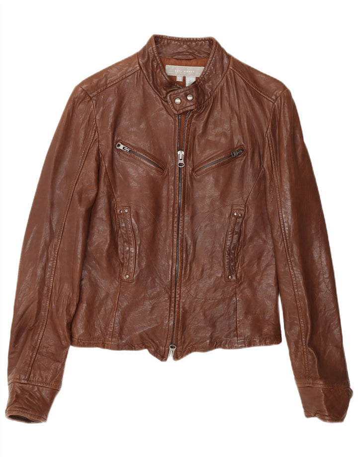 Giacca da motociclista in pelle da donna Zara UK 12 Marrone medio