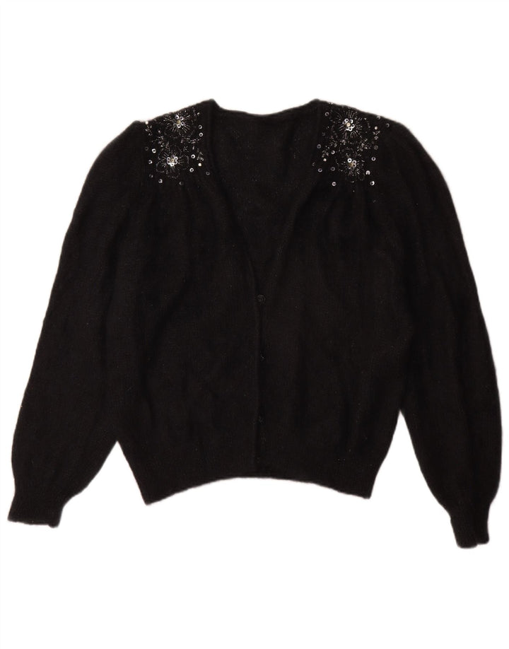 Maglione cardigan da donna vintage UK 16 grande nero