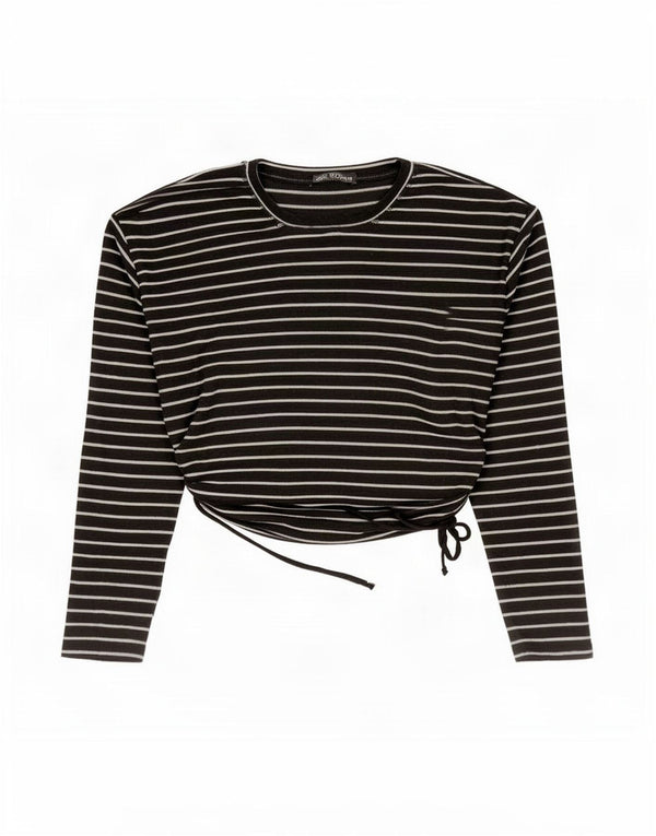 Top corto da donna Zara a maniche lunghe UK 14 Poliestere a righe nere medie